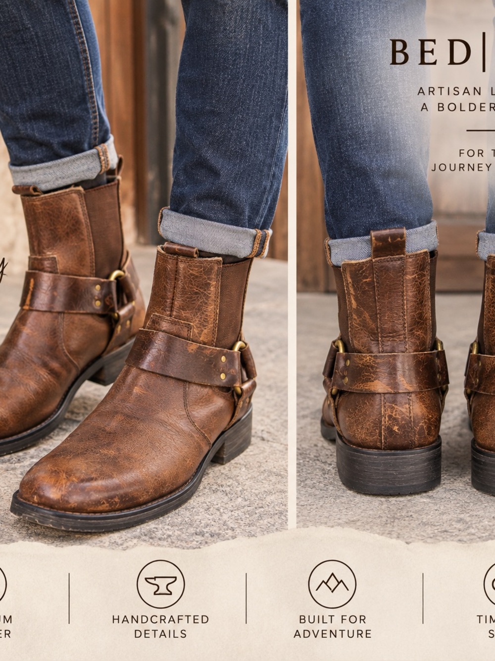 Bed Stu Harness Cobbler Brown Leather Ankle Boots Women Size 9.5 Western